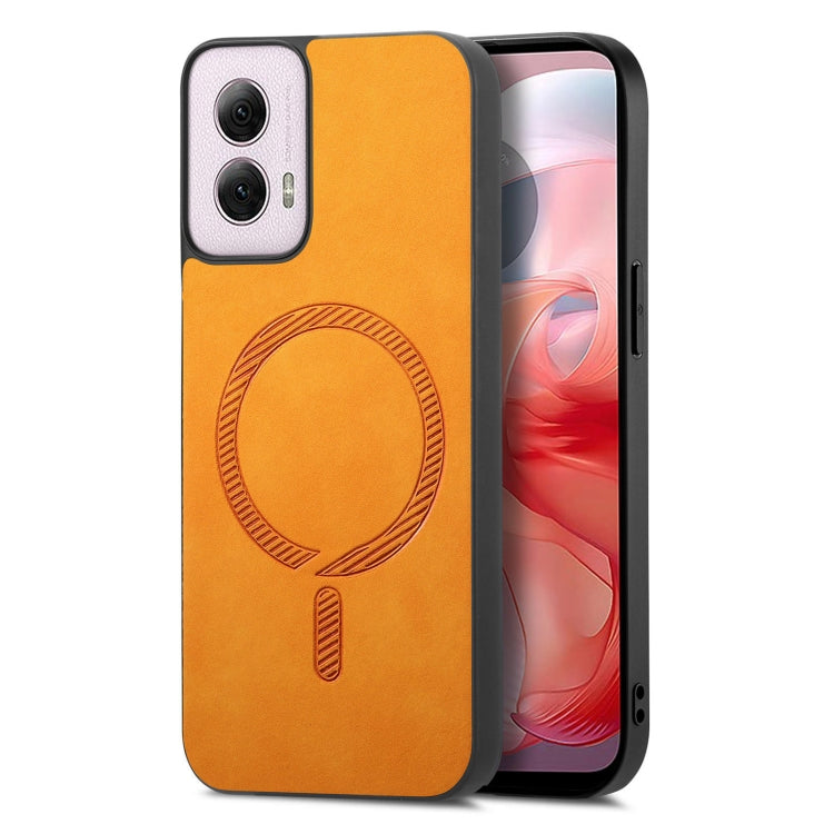 For Motorola Moto G Power 2024 5G Retro Magsafe Magnetic PU Back Cover Phone Case(Yellow) by buy2fix