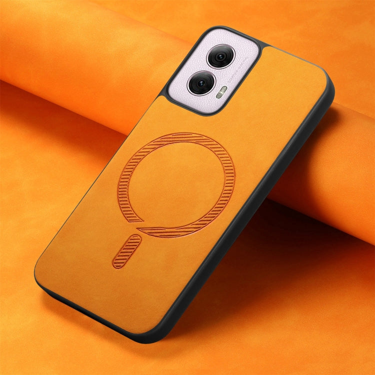 For Motorola Moto G Power 2024 5G Retro Magsafe Magnetic PU Back Cover Phone Case(Yellow) by buy2fix