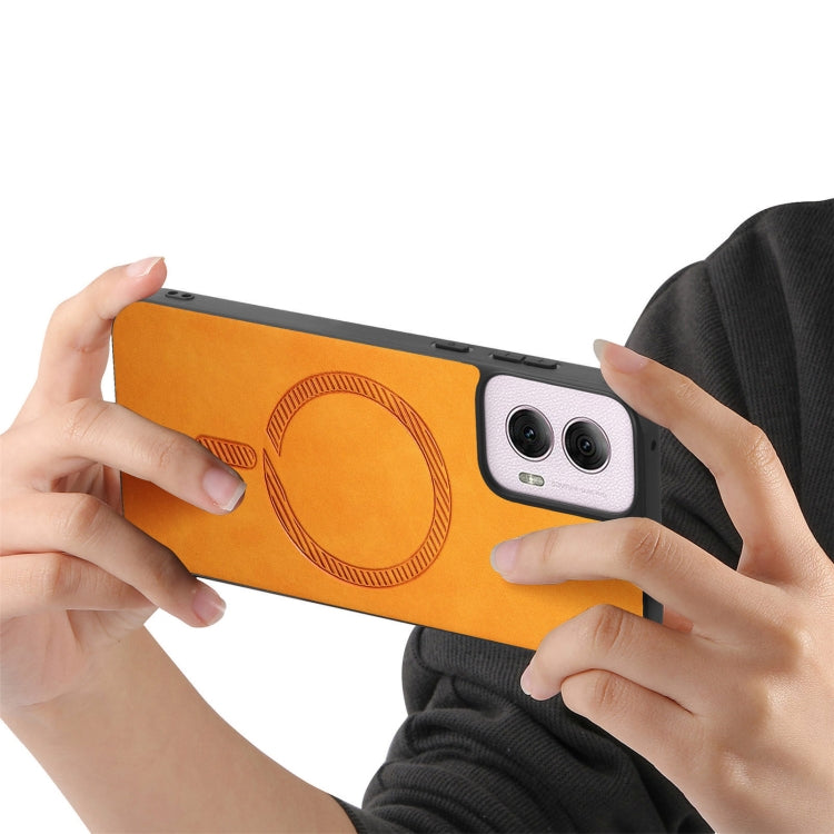 For Motorola Moto G Power 2024 5G Retro Magsafe Magnetic PU Back Cover Phone Case(Yellow) by buy2fix