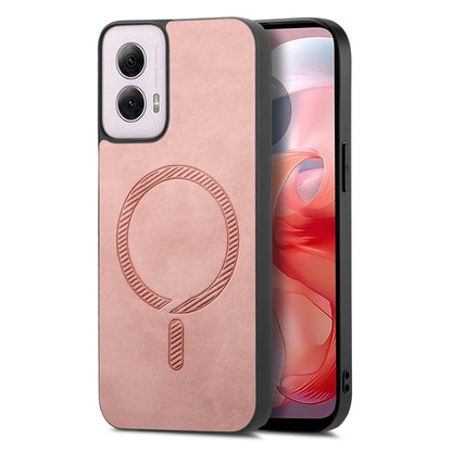 For Motorola Moto G Power 2024 5G Retro Magsafe Magnetic PU Back Cover Phone Case(Pink) by buy2fix