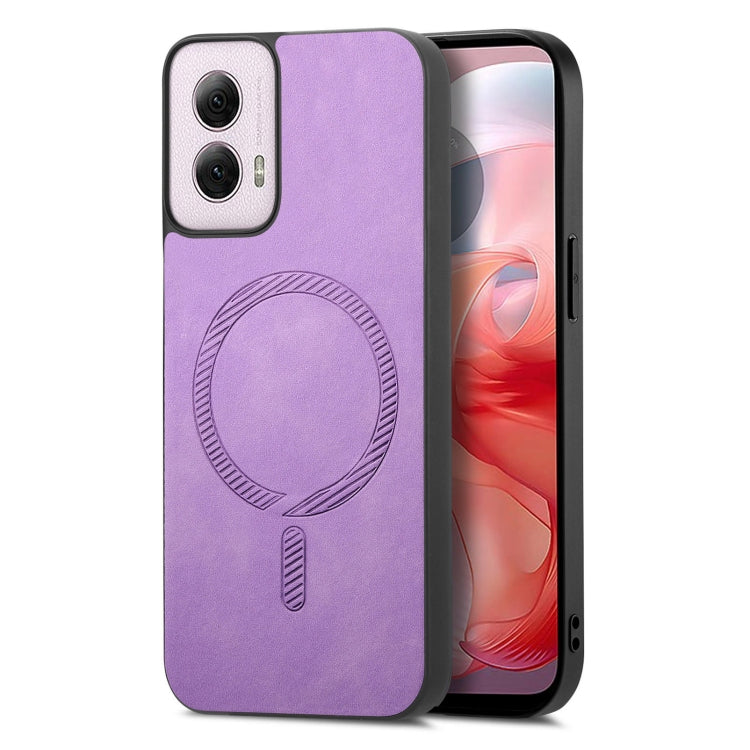 For Motorola Moto G Power 2024 5G Retro Magsafe Magnetic PU Back Cover Phone Case(Purple) by buy2fix
