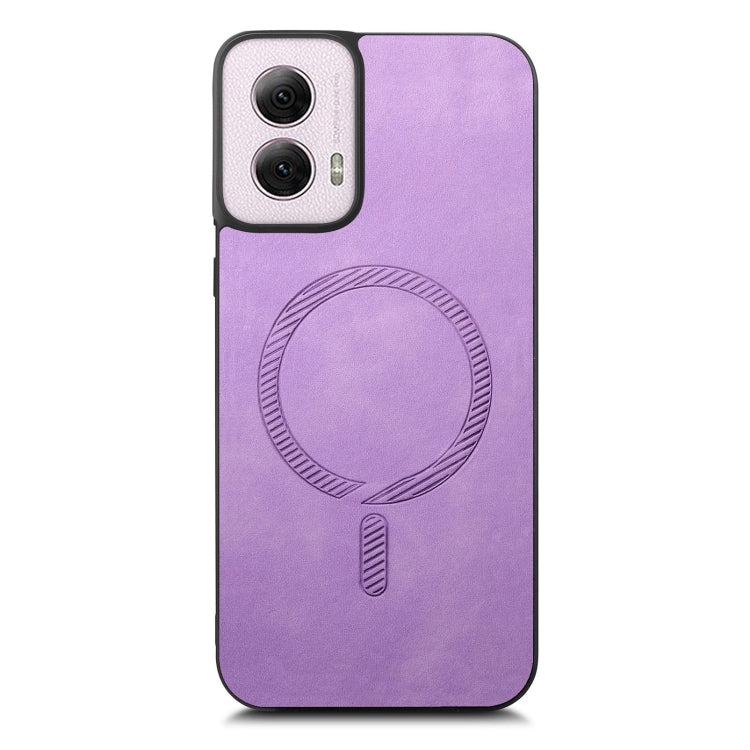 For Motorola Moto G Power 2024 5G Retro Magsafe Magnetic PU Back Cover Phone Case(Purple) by buy2fix