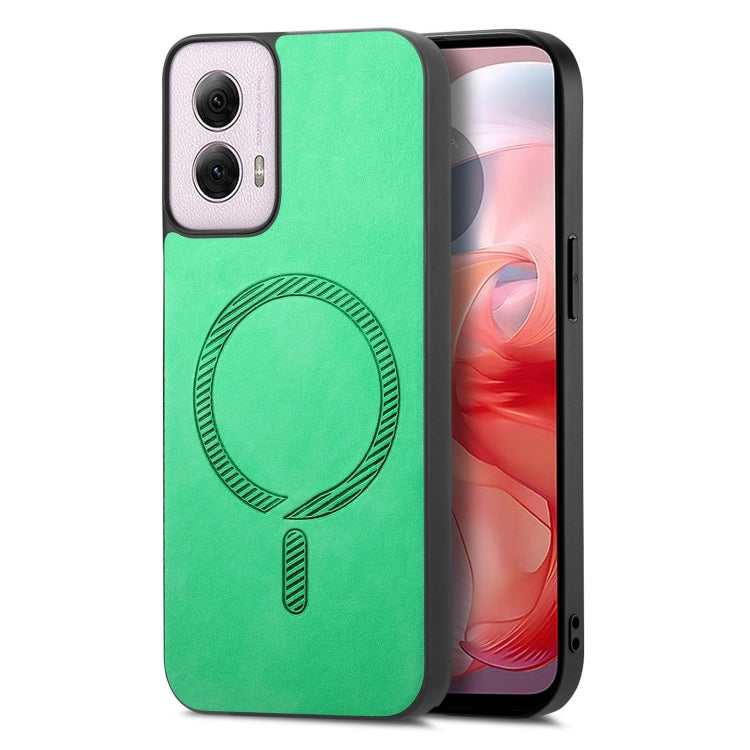 For Motorola Moto G Power 2024 5G Retro Magsafe Magnetic PU Back Cover Phone Case(Green) by buy2fix