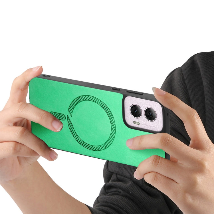 For Motorola Moto G Power 2024 5G Retro Magsafe Magnetic PU Back Cover Phone Case(Green) by buy2fix