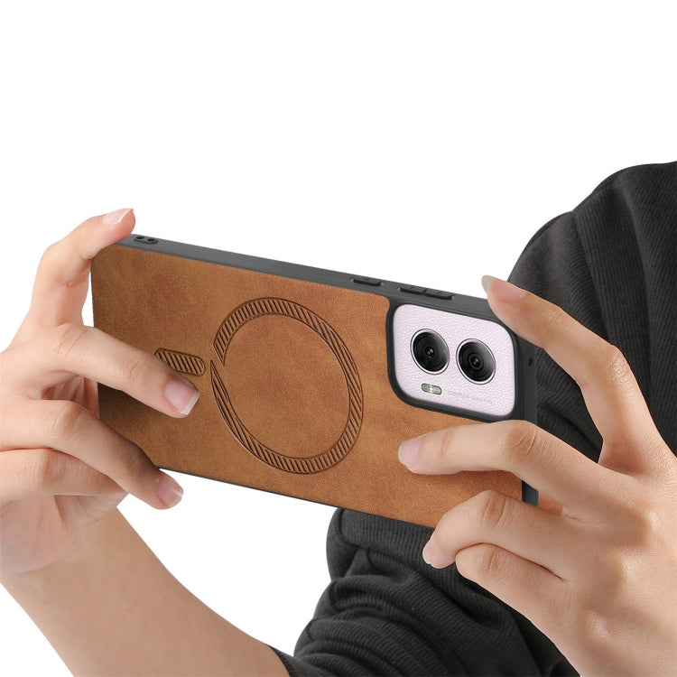 For Motorola Moto G Power 2024 5G Retro Magsafe Magnetic PU Back Cover Phone Case(Brown) by buy2fix