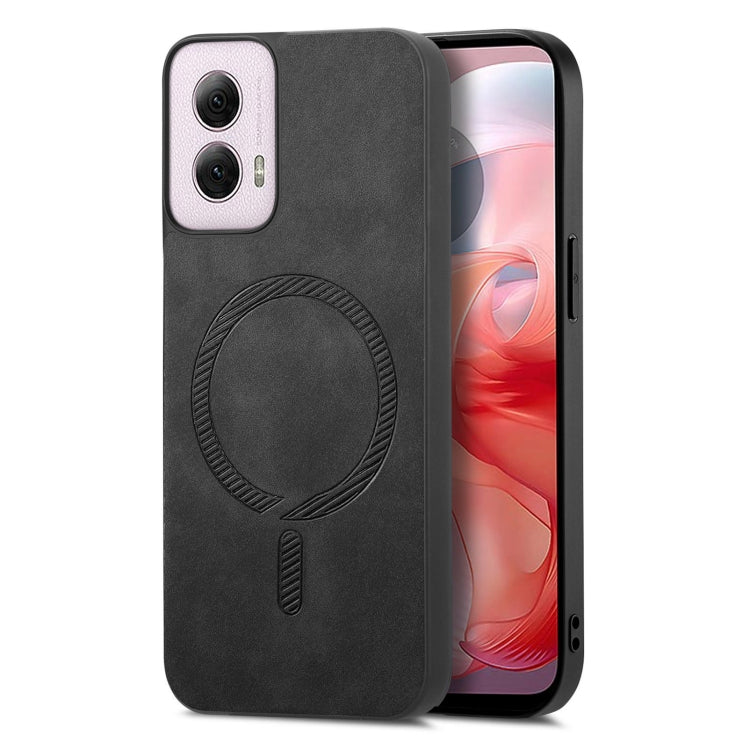 For Motorola Moto G Power 2024 5G Retro Magsafe Magnetic PU Back Cover Phone Case(Black) by buy2fix