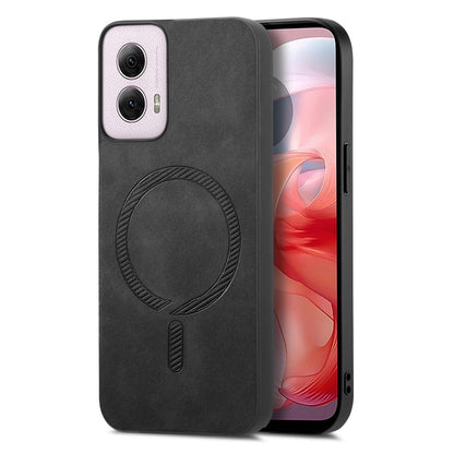 For Motorola Moto G Power 2024 5G Retro Magsafe Magnetic PU Back Cover Phone Case(Black) by buy2fix