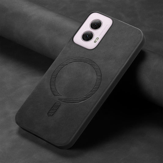 For Motorola Moto G Power 2024 5G Retro Magsafe Magnetic PU Back Cover Phone Case(Black) by buy2fix