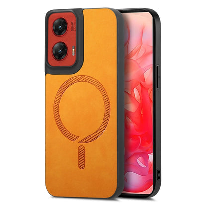 For Motorola Moto G Stylus 5G 2024 Retro Magsafe Magnetic PU Back Cover Phone Case(Yellow) by buy2fix