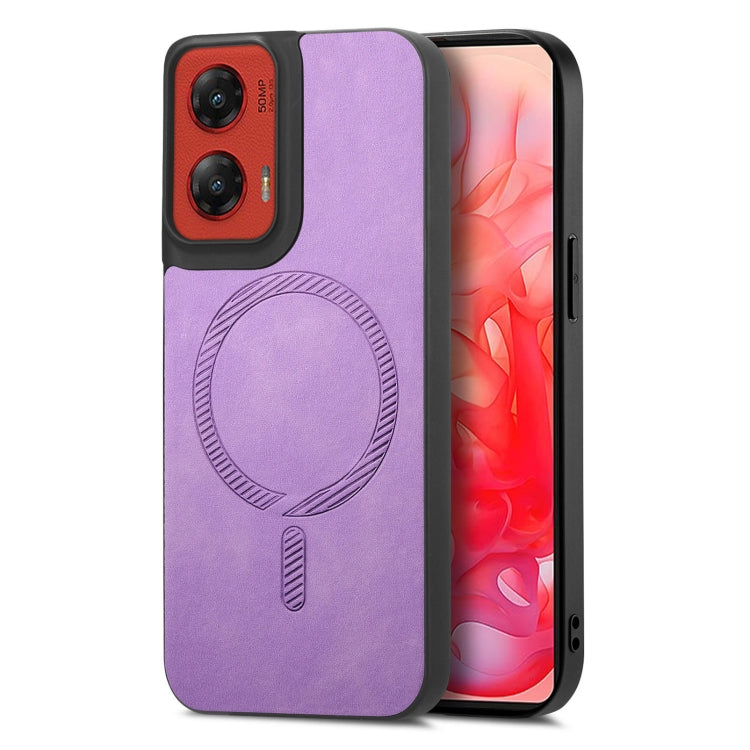 For Motorola Moto G Stylus 5G 2024 Retro Magsafe Magnetic PU Back Cover Phone Case(Purple) by buy2fix