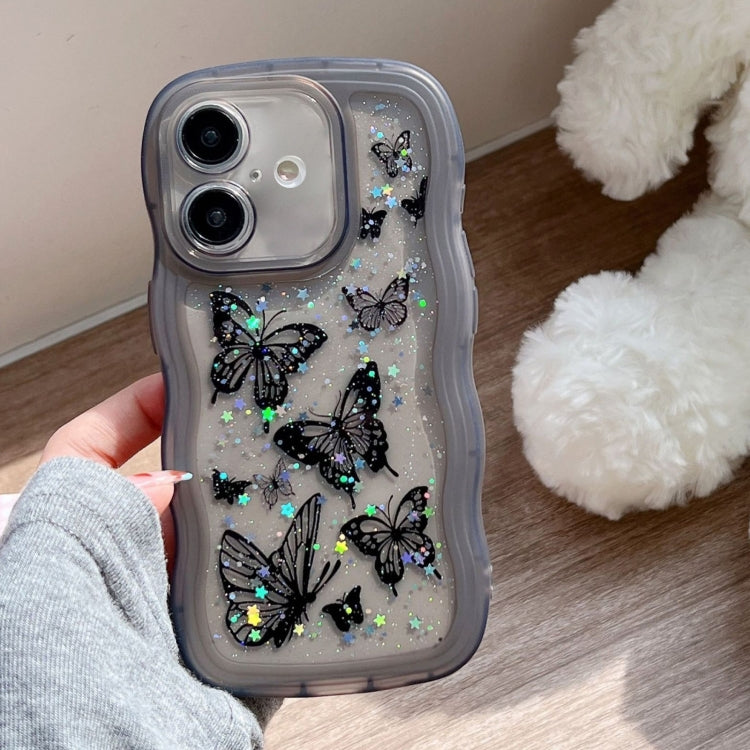 For iPhone 16 Wave Edge Butterfly TPU Hybrid PC Phone Case(Black) by buy2fix