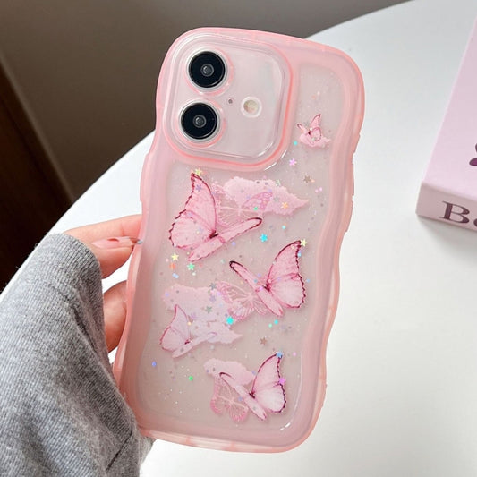 For iPhone 16 Wave Edge Butterfly TPU Hybrid PC Phone Case(Pink) by buy2fix