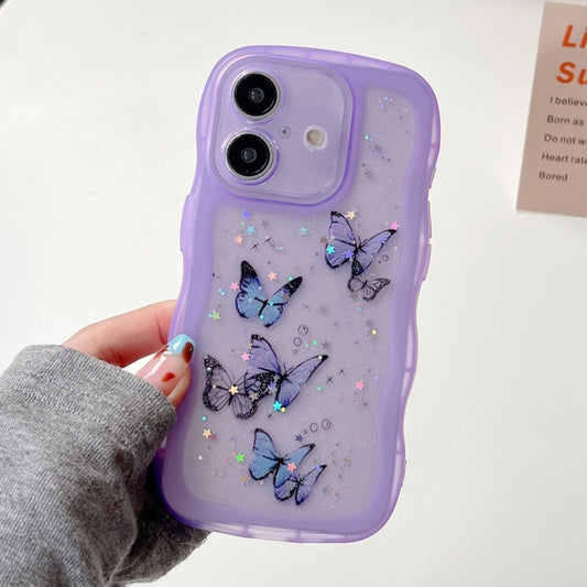 For iPhone 16 Wave Edge Butterfly TPU Hybrid PC Phone Case(Purple) by buy2fix