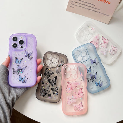 For iPhone 16 Pro Wave Edge Butterfly TPU Hybrid PC Phone Case(Pink) - iPhone 16 Pro Cases by buy2fix | Online Shopping UK | buy2fix
