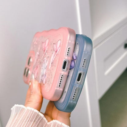 For iPhone 16 Wave Edge Butterfly TPU Hybrid PC Phone Case(White) by buy2fix