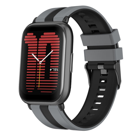 For Amazfit Active 20mm Two-Color Sports Silicone Watch Band(Grey+Black) - Watch Bands by buy2fix | Online Shopping UK | buy2fix