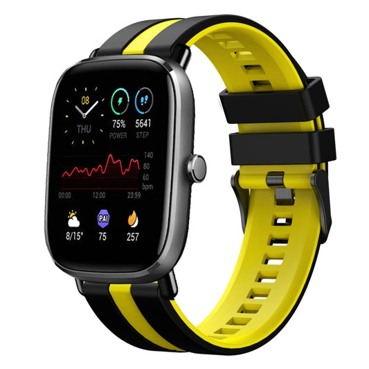 For Amazfit GTS 4 Mini 20mm Two-Color Sports Silicone Watch Band(Black+Yellow) - Watch Bands by buy2fix | Online Shopping UK | buy2fix