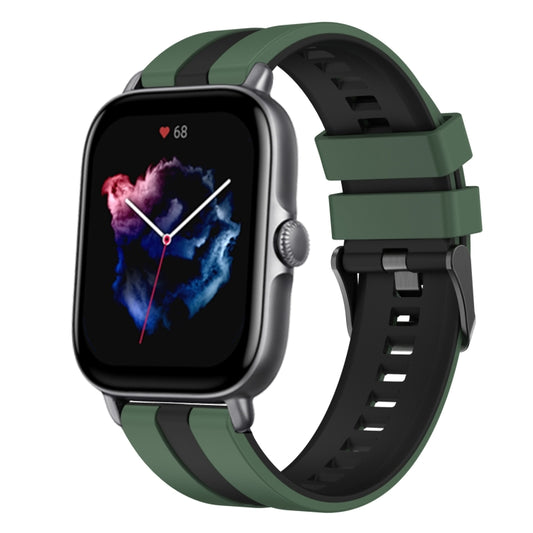 For Amazfit GTS 3 20mm Two-Color Sports Silicone Watch Band(Olive Green+Black) - Watch Bands by buy2fix | Online Shopping UK | buy2fix