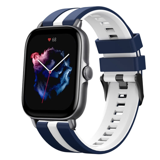 For Amazfit GTS 3 20mm Two-Color Sports Silicone Watch Band(Blue+White) - Watch Bands by buy2fix | Online Shopping UK | buy2fix