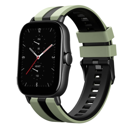 For Amazfit GTS 2E 20mm Two-Color Sports Silicone Watch Band(Light Green+Black) - Watch Bands by buy2fix | Online Shopping UK | buy2fix