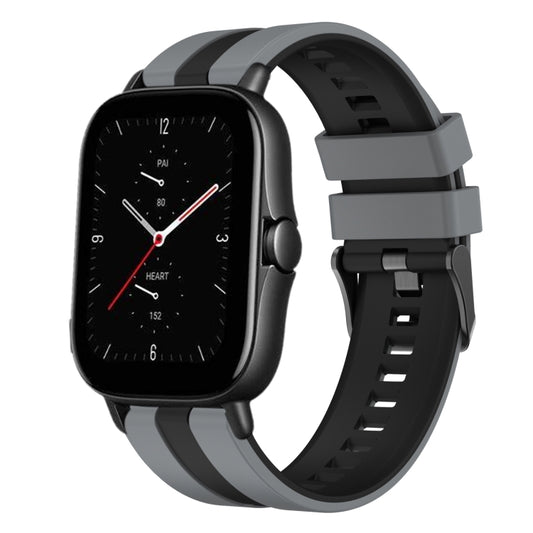 For Amazfit GTS 2E 20mm Two-Color Sports Silicone Watch Band(Grey+Black) - Watch Bands by buy2fix | Online Shopping UK | buy2fix