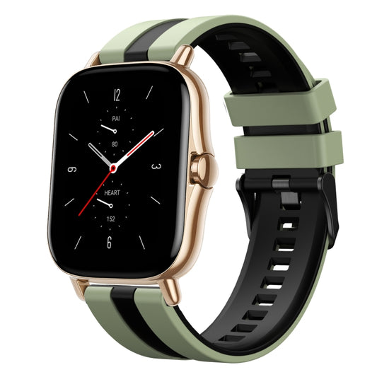 For Amazfit GTS 2 20mm Two-Color Sports Silicone Watch Band(Light Green+Black) - Watch Bands by buy2fix | Online Shopping UK | buy2fix