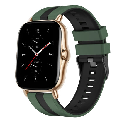 For Amazfit GTS 2 20mm Two-Color Sports Silicone Watch Band(Olive Green+Black) - Watch Bands by buy2fix | Online Shopping UK | buy2fix