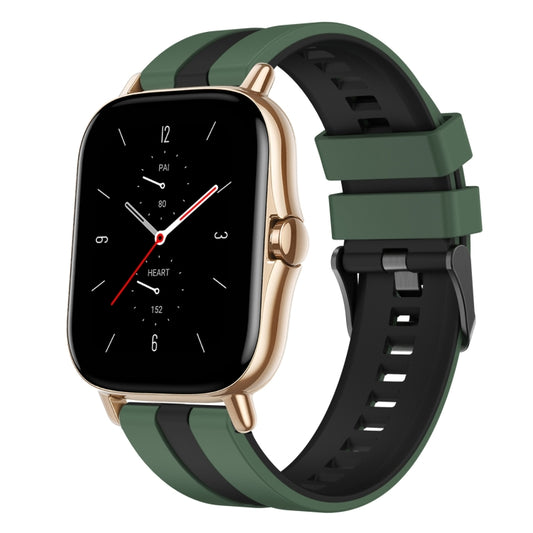 For Amazfit GTS 2 20mm Two-Color Sports Silicone Watch Band(Olive Green+Black) - Watch Bands by buy2fix | Online Shopping UK | buy2fix
