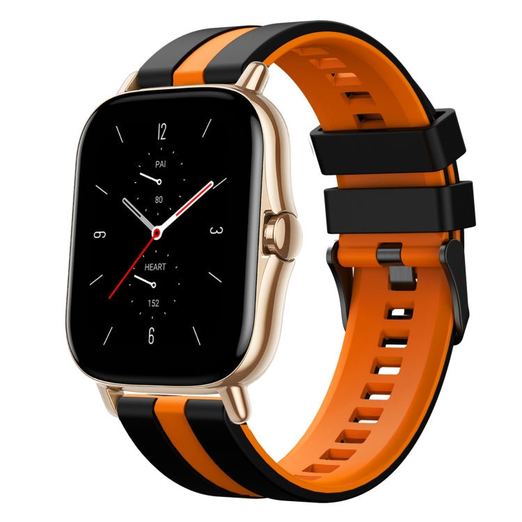 For Amazfit GTS 2 20mm Two-Color Sports Silicone Watch Band(Black+Orange) - Watch Bands by buy2fix | Online Shopping UK | buy2fix