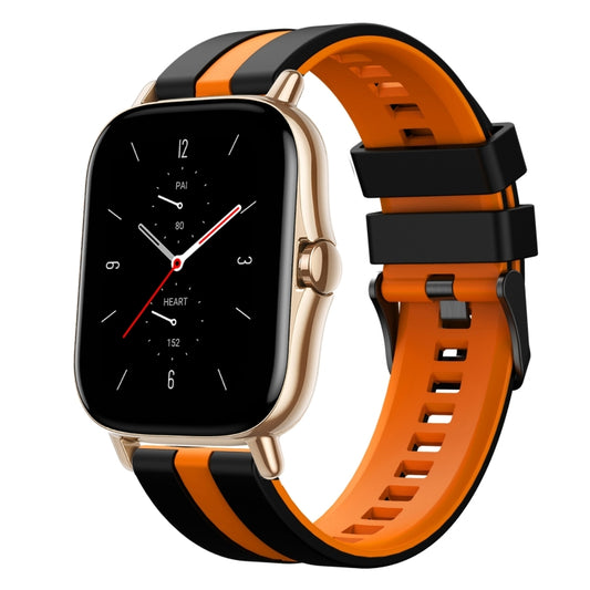 For Amazfit GTS 2 20mm Two-Color Sports Silicone Watch Band(Black+Orange) - Watch Bands by buy2fix | Online Shopping UK | buy2fix