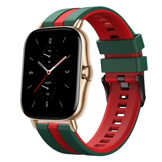For Amazfit GTS 2 20mm Two-Color Sports Silicone Watch Band(Green+Red) - Watch Bands by buy2fix | Online Shopping UK | buy2fix