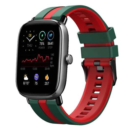 For Amazfit GTS 2 Mini 20mm Two-Color Sports Silicone Watch Band(Green+Red) - Watch Bands by buy2fix | Online Shopping UK | buy2fix