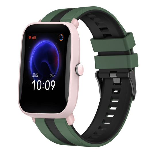 For Amazfit Pop Pro 20mm Two-Color Sports Silicone Watch Band(Olive Green+Black) - Watch Bands by buy2fix | Online Shopping UK | buy2fix