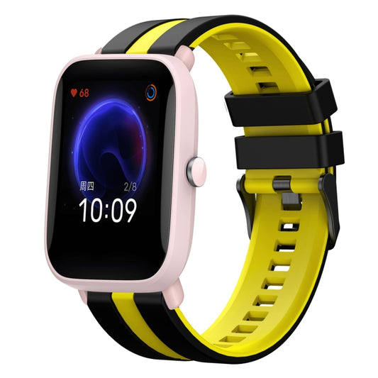 For Amazfit Pop Pro 20mm Two-Color Sports Silicone Watch Band(Black+Yellow) - Watch Bands by buy2fix | Online Shopping UK | buy2fix