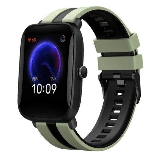 For Amazfit Pop 20mm Two-Color Sports Silicone Watch Band(Light Green+Black) - Watch Bands by buy2fix | Online Shopping UK | buy2fix