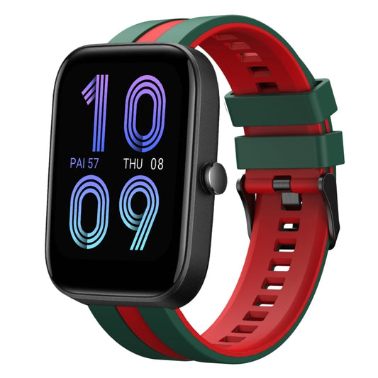 For Amazfit Bip3 Pro 20mm Two-Color Sports Silicone Watch Band(Green+Red) - Watch Bands by buy2fix | Online Shopping UK | buy2fix