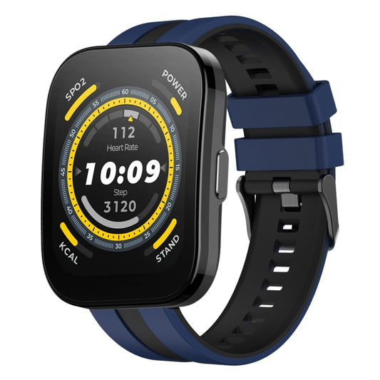 For Amazfit Bip 5 22mm Two-Color Sports Silicone Watch Band(Blue+Black) - Watch Bands by buy2fix | Online Shopping UK | buy2fix
