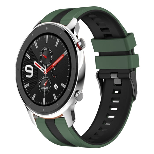 For Amazfit GTR 4 22mm Two-Color Sports Silicone Watch Band(Olive Green+Black) - Watch Bands by buy2fix | Online Shopping UK | buy2fix