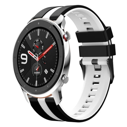 For Amazfit GTR 4 22mm Two-Color Sports Silicone Watch Band(Black+White) - Watch Bands by buy2fix | Online Shopping UK | buy2fix