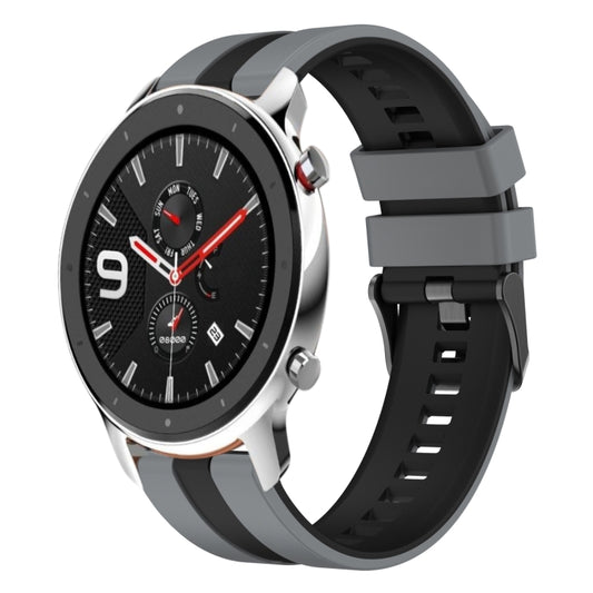 For Amazfit GTR 4 22mm Two-Color Sports Silicone Watch Band(Grey+Black) - Watch Bands by buy2fix | Online Shopping UK | buy2fix
