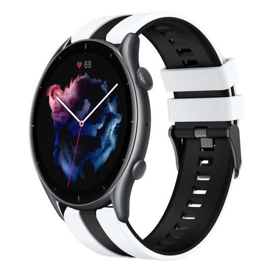For Amazfit GTR 3 22mm Two-Color Sports Silicone Watch Band(White+Black) - Watch Bands by buy2fix | Online Shopping UK | buy2fix