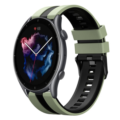 For Amazfit GTR 3 22mm Two-Color Sports Silicone Watch Band(Light Green+Black) - Watch Bands by buy2fix | Online Shopping UK | buy2fix