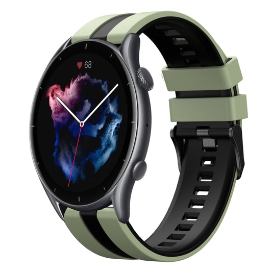 For Amazfit GTR 3 22mm Two-Color Sports Silicone Watch Band(Light Green+Black) - Watch Bands by buy2fix | Online Shopping UK | buy2fix