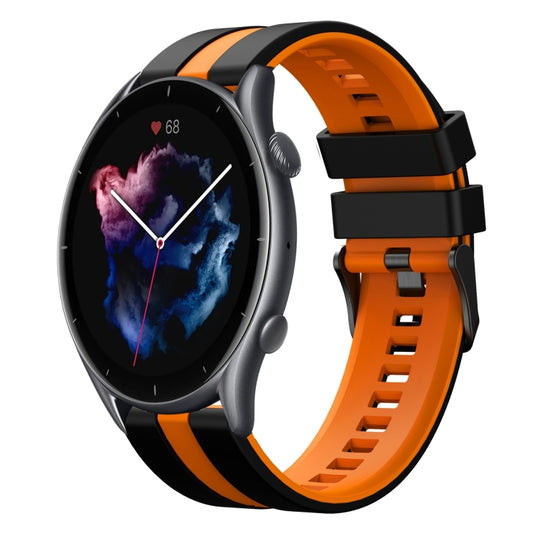 For Amazfit GTR 3 22mm Two-Color Sports Silicone Watch Band(Black+Orange) - Watch Bands by buy2fix | Online Shopping UK | buy2fix