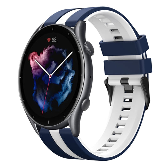 For Amazfit GTR 3 22mm Two-Color Sports Silicone Watch Band(Blue+White) - Watch Bands by buy2fix | Online Shopping UK | buy2fix