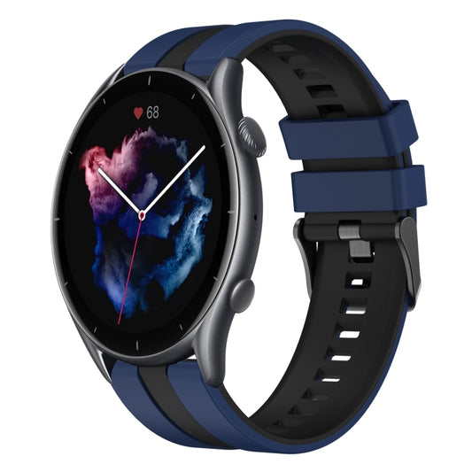 For Amazfit GTR 3 22mm Two-Color Sports Silicone Watch Band(Blue+Black) - Watch Bands by buy2fix | Online Shopping UK | buy2fix