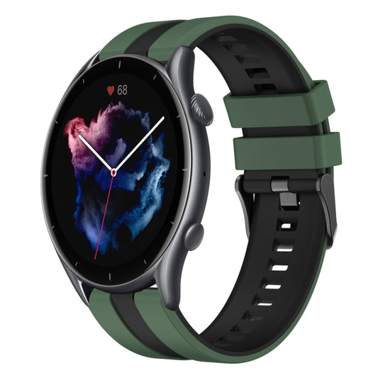 For Amazfit GTR 3 Pro 22mm Two-Color Sports Silicone Watch Band(Olive Green+Black) - Watch Bands by buy2fix | Online Shopping UK | buy2fix
