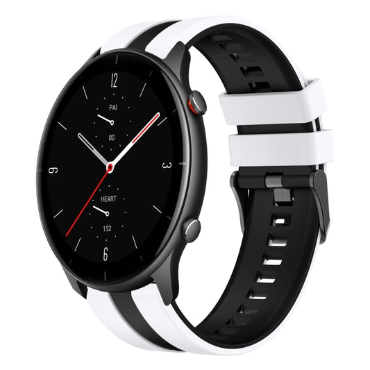 For Amazfit GTR 2e 22mm Two-Color Sports Silicone Watch Band(White+Black) - Watch Bands by buy2fix | Online Shopping UK | buy2fix