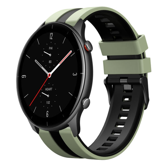 For Amazfit GTR 2e 22mm Two-Color Sports Silicone Watch Band(Light Green+Black) - Watch Bands by buy2fix | Online Shopping UK | buy2fix