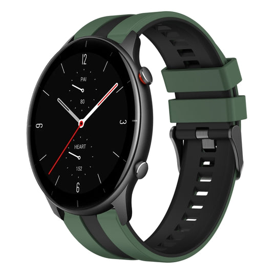 For Amazfit GTR 2e 22mm Two-Color Sports Silicone Watch Band(Olive Green+Black) - Watch Bands by buy2fix | Online Shopping UK | buy2fix